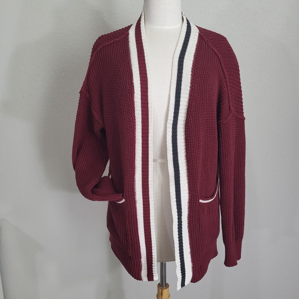 Universal Thread Cardigan Sweater Womens Medium Burgundy Varsity Stripe Cotton